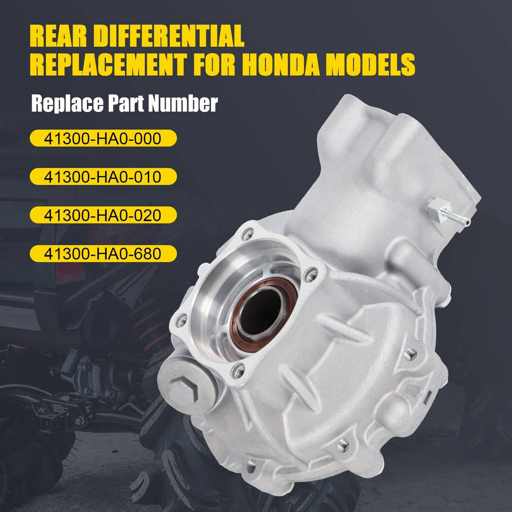 Rear differential gear case replacement housing with flange openings and seal bore
