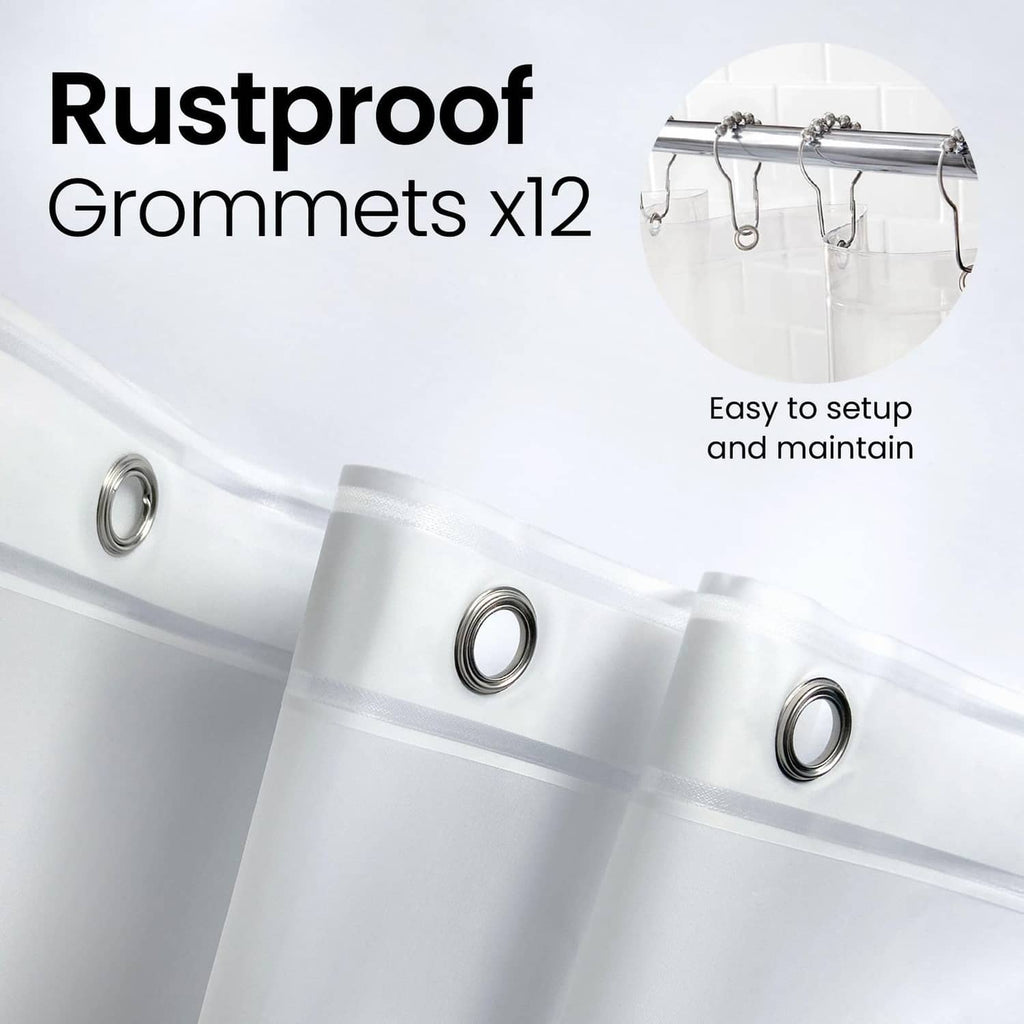 Clear shower curtain liner with rustproof grommets, 12 metal eyelets
