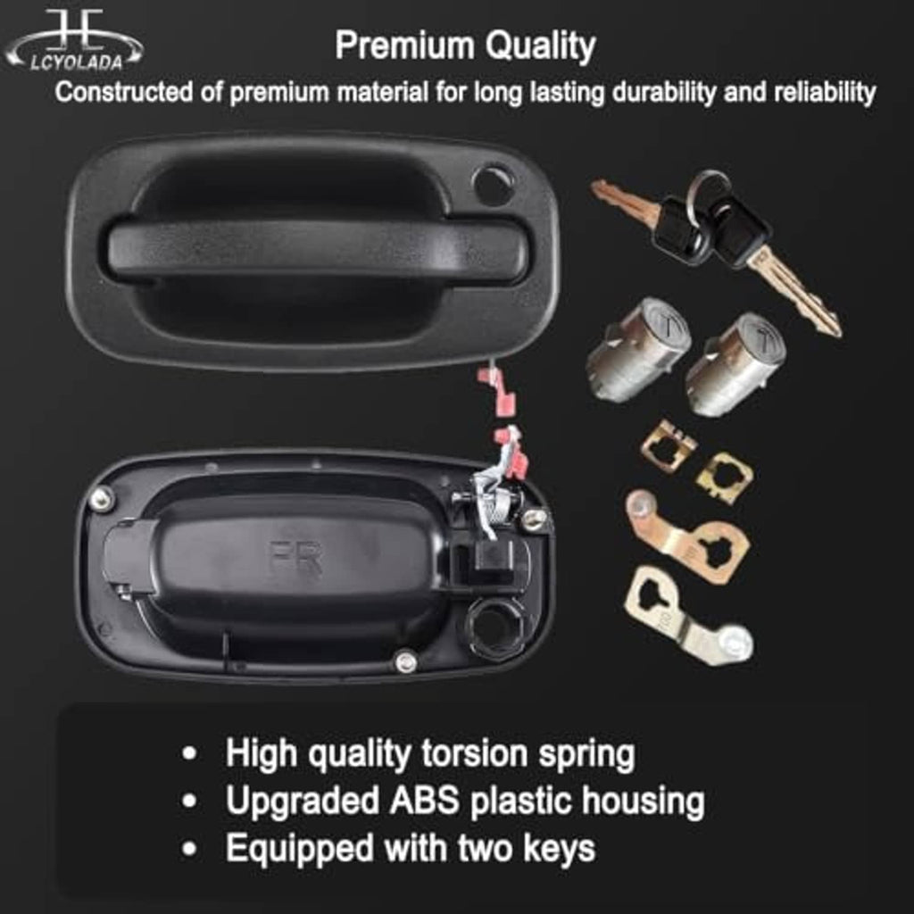 Front exterior door handle with lock cylinder housing, black, plus key set