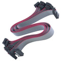 16-pin IDC flat ribbon cable with gray ribbon and black connectors, 30 cm