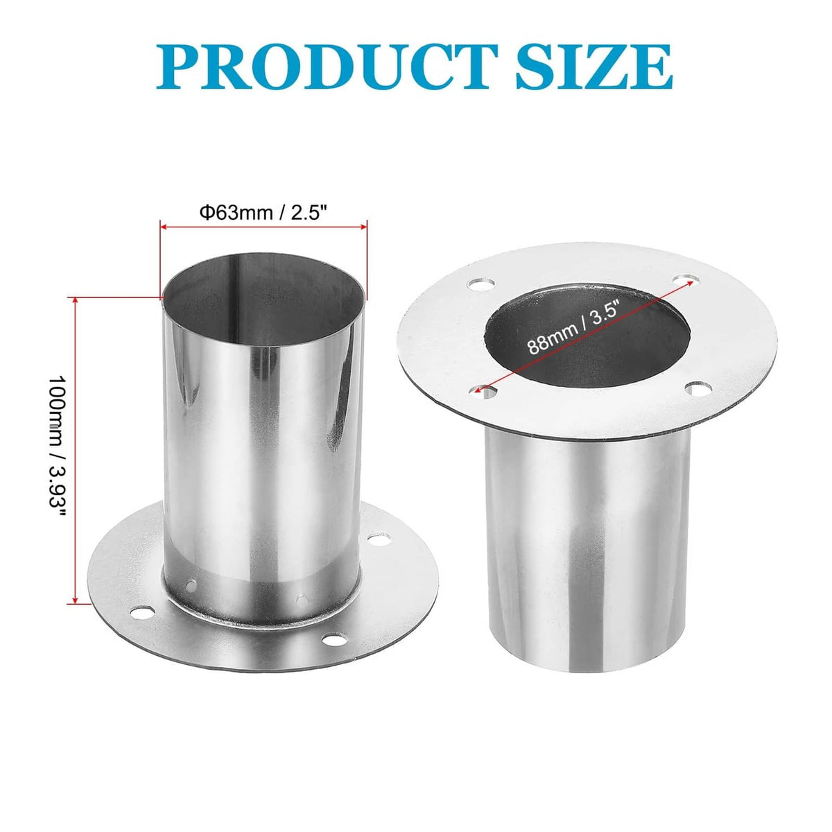 Two silver straight duct flanges with oval openings and four bolt holes each