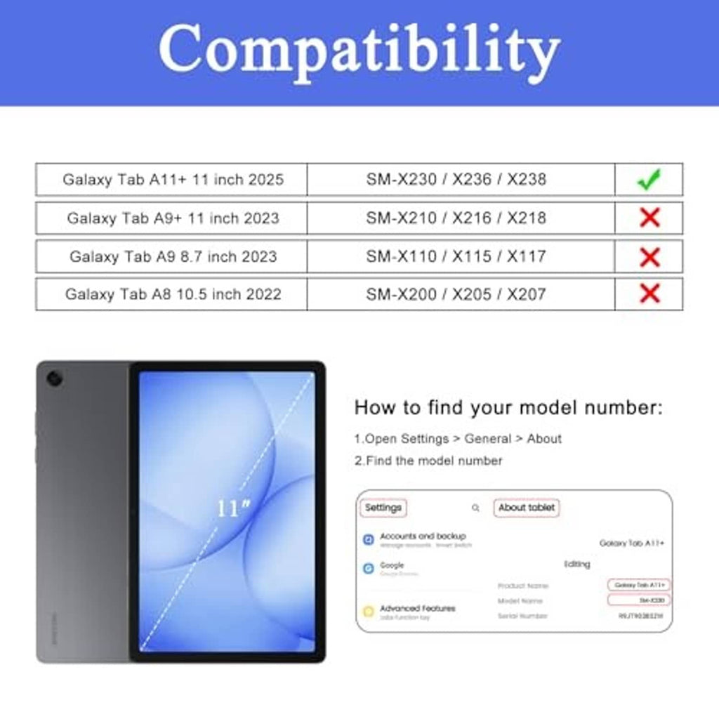 Black tablet case with front and rear views, showing tablet fit