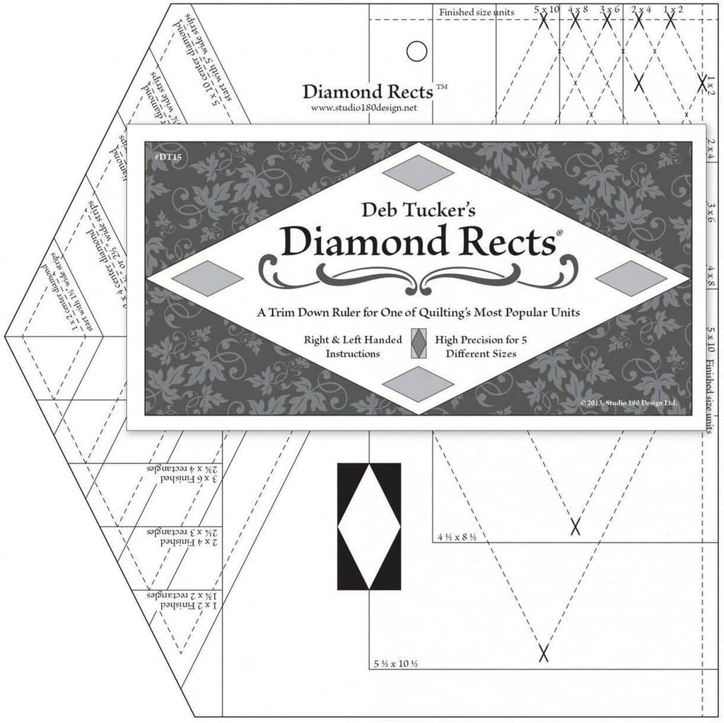 Quilt ruler template pack featuring diamond rect design and small layout diagrams