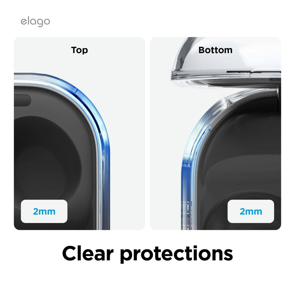 Clear earbuds case with raised edge bumper for extra protection around the sides