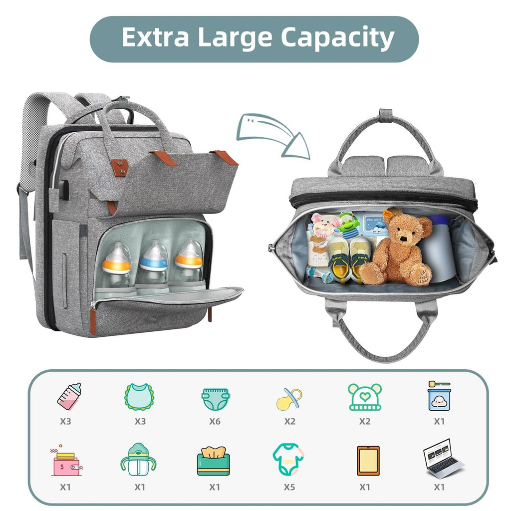 Dark grey backpack with open insulated bottle area and interior organizer pockets