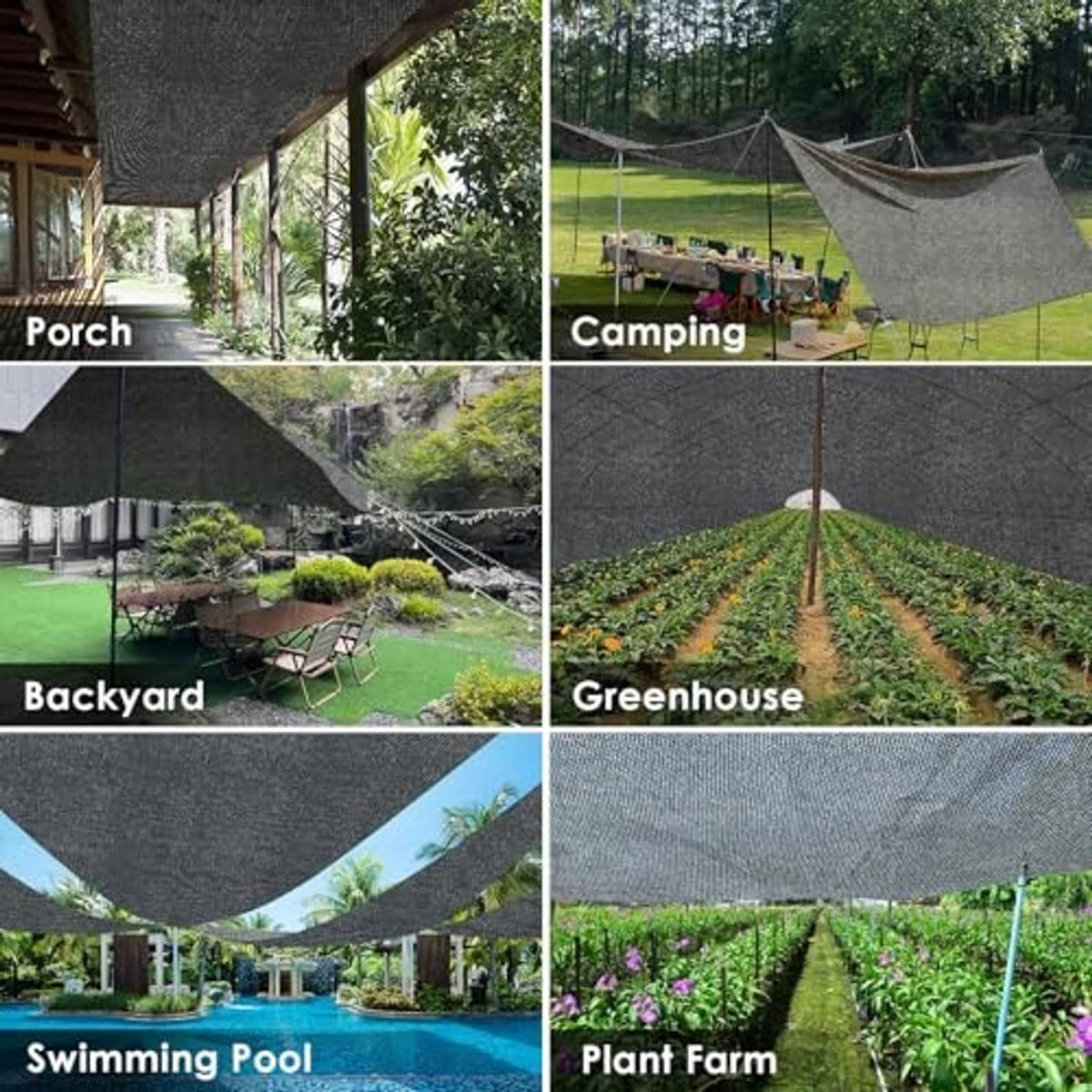 Shade cloth tarp for porch, camping, backyard, greenhouse, swimming pool, and plant farm