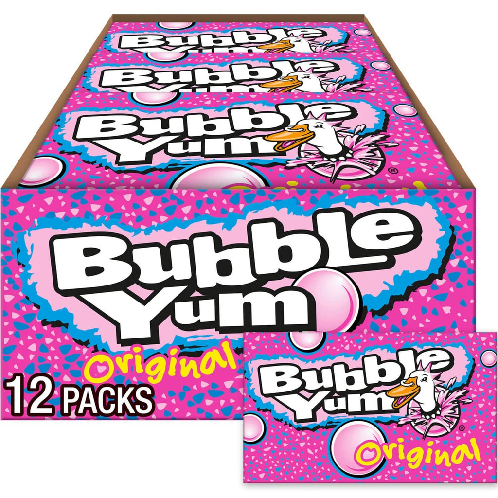 Bubble Yum Original bubble gum 12-pack box with colorful graphic and logo