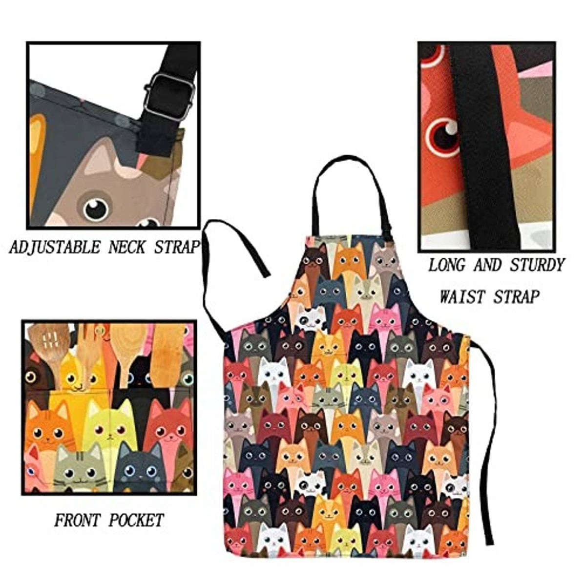 Adjustable waterproof apron with front pocket, adjustable neck and waist straps