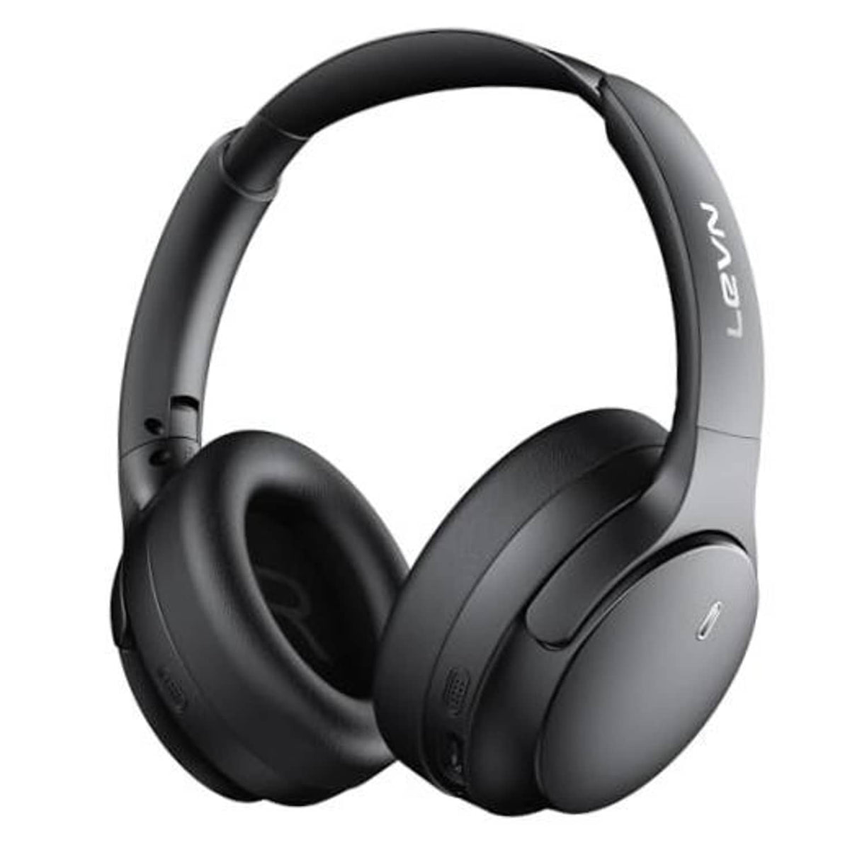 Black over-ear wireless active noise cancelling headphones with padded ear cups and headband