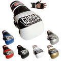 Fingerless MMA training gloves in black and white, hook-and-loop wrist closure