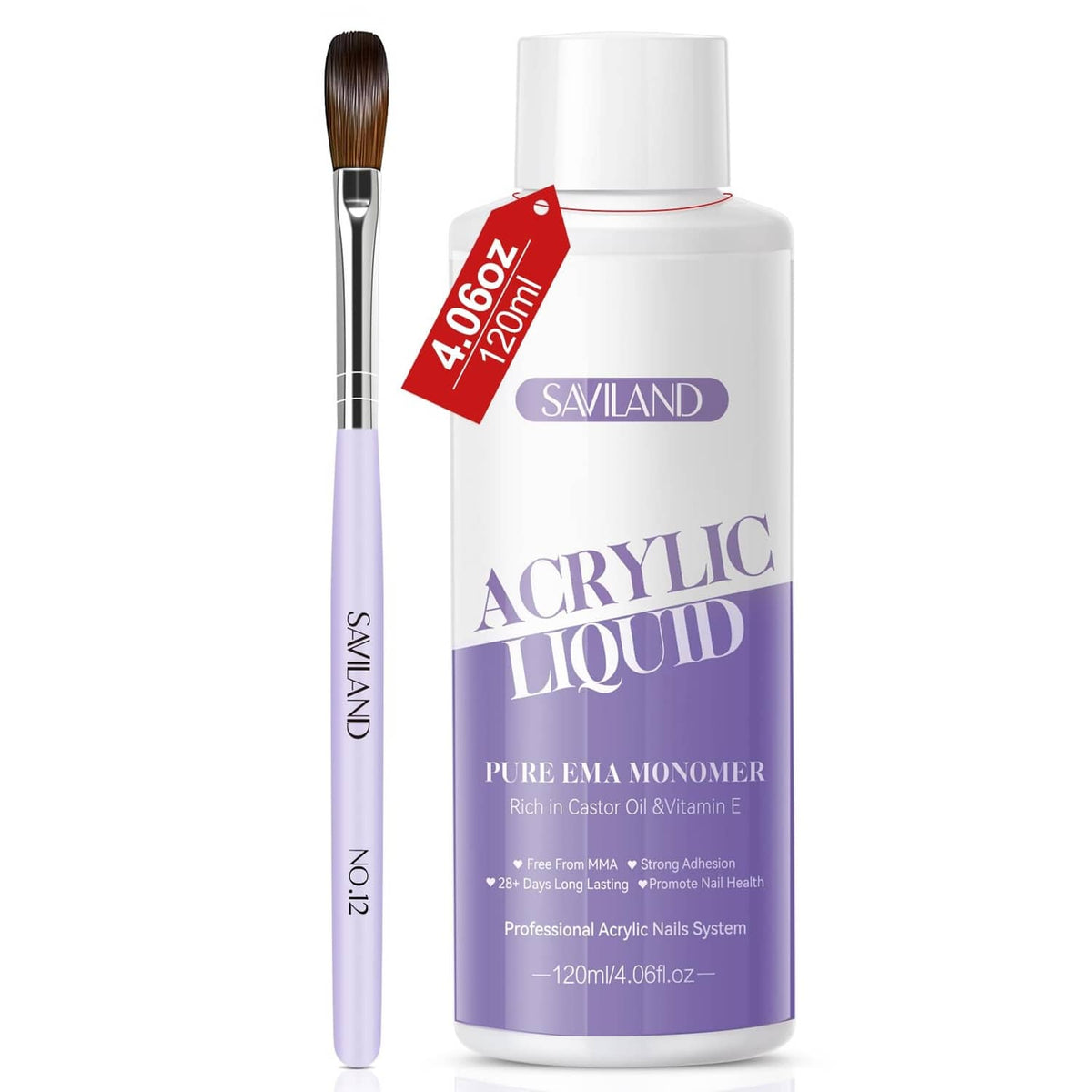 SAVILAND acrylic liquid monomer bottle with white cap and applicator brush