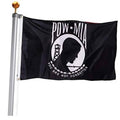 Black POW-MIA outdoor flag on pole with POW-MIA emblem and “You are not forgotten” text