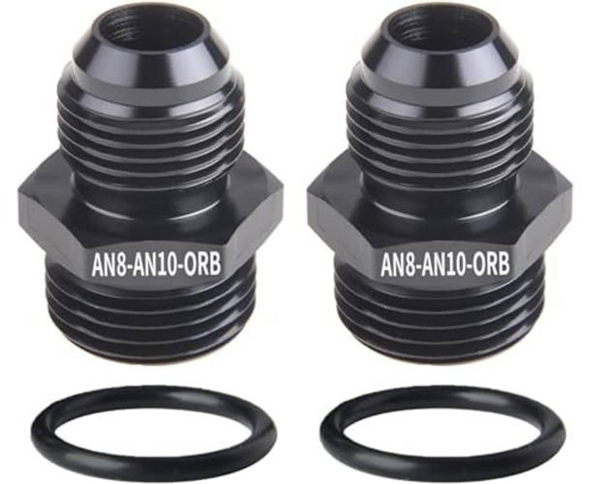 Two black AN8-AN10 ORB male adapters with O-ring gaskets