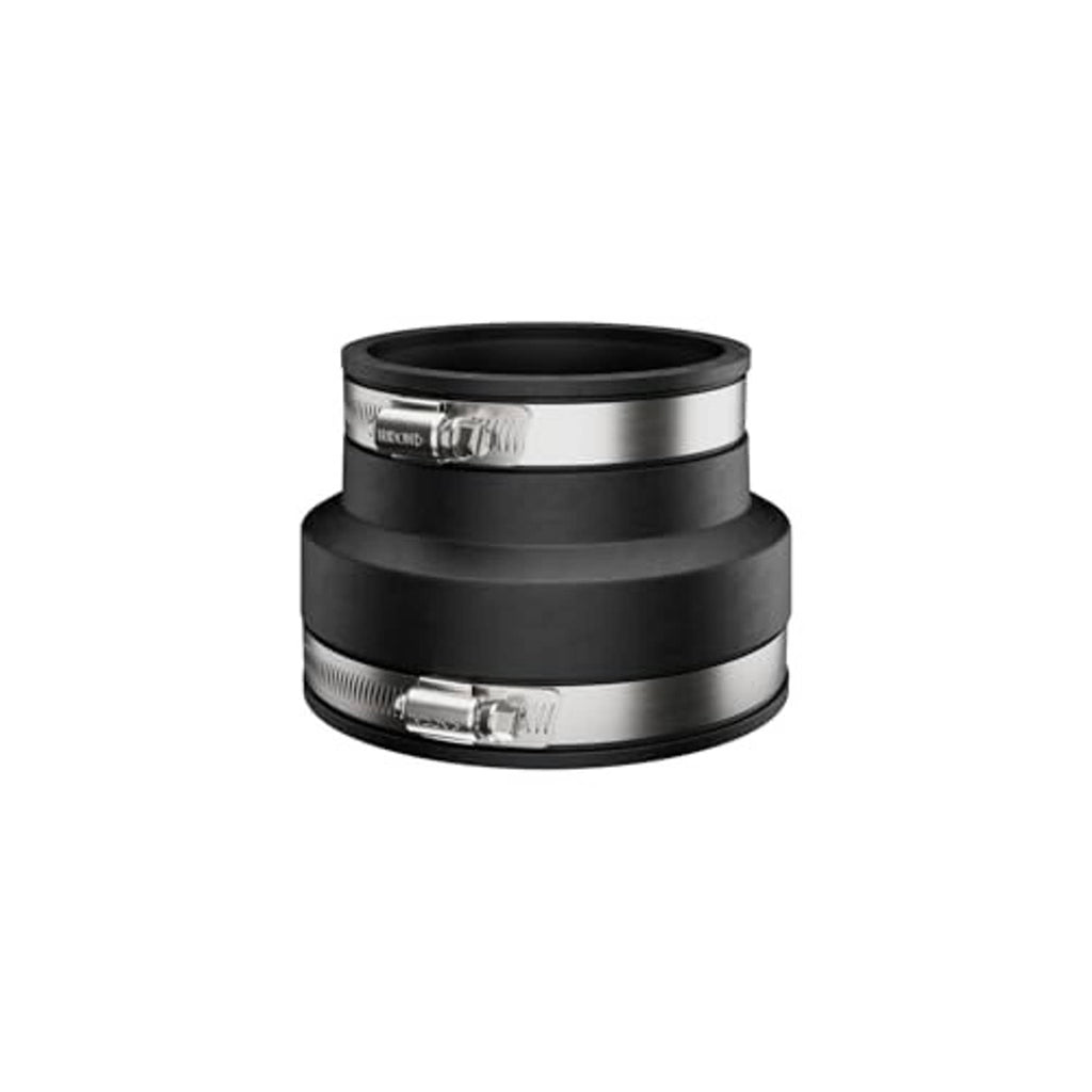 Flexible PVC reducing coupling, black with two stainless steel clamp bands