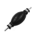 Black rubber hand fuel primer bulb with metal hose connectors for inline fuel line tool