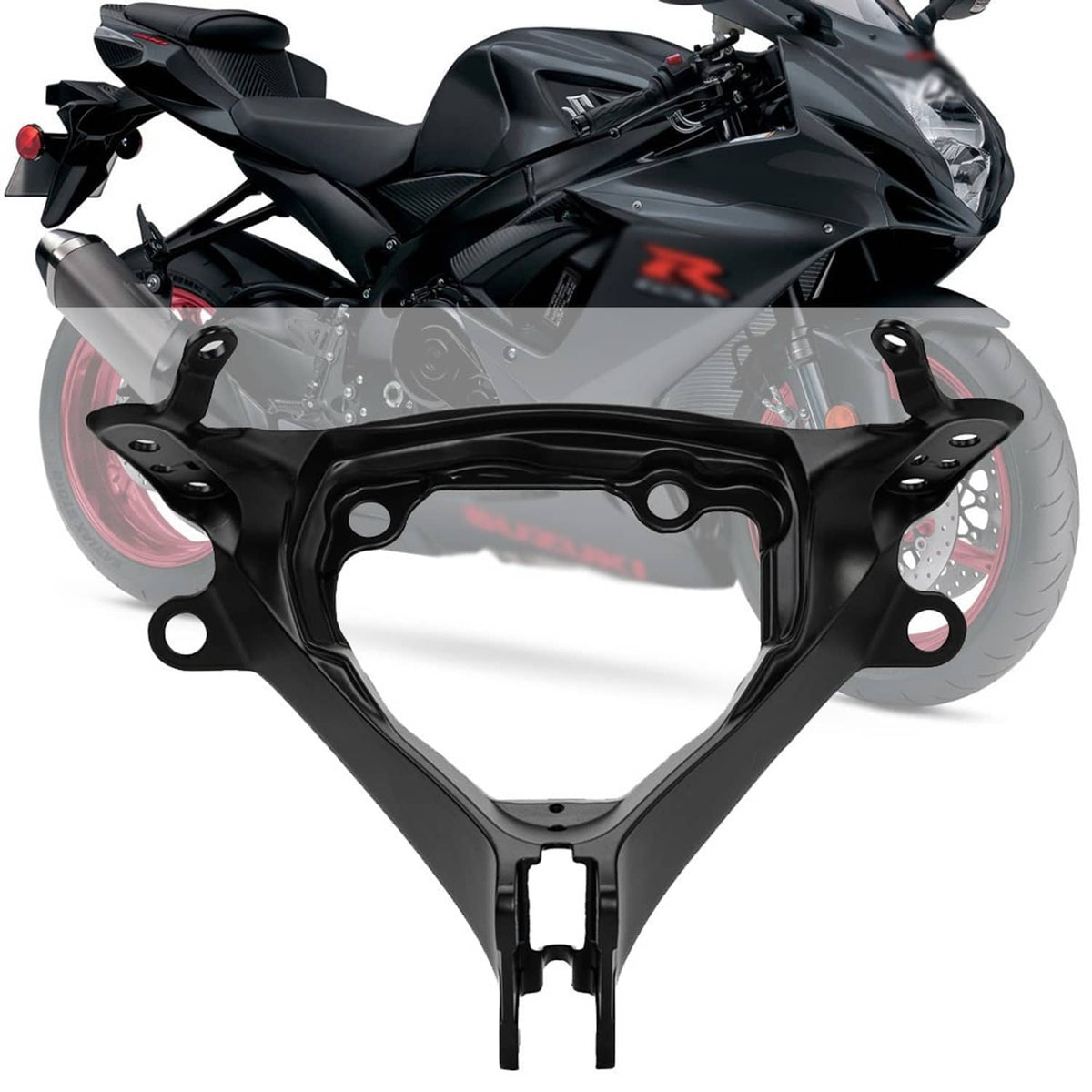Black fairing bracket frame with multiple circular mounting holes and center opening