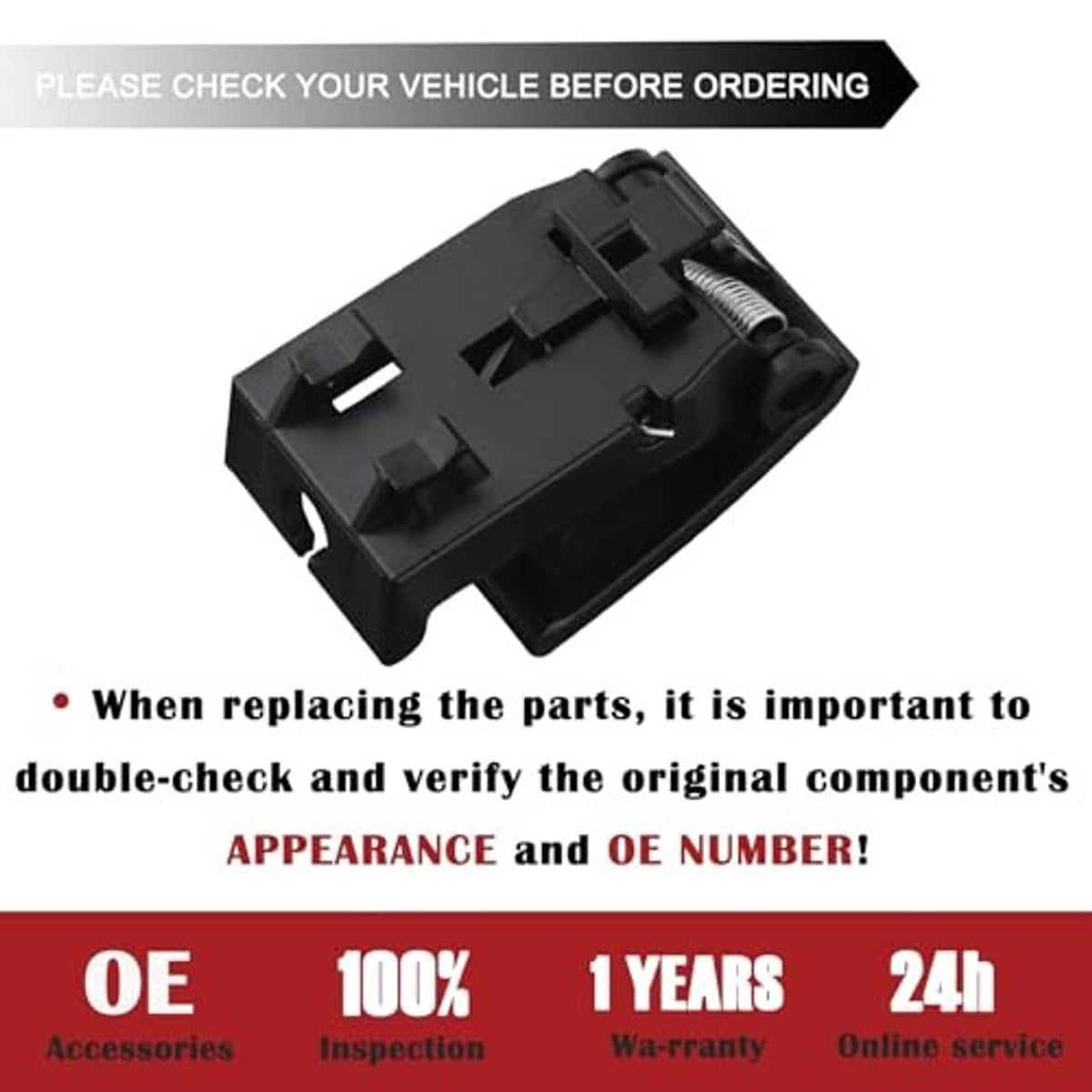 Black hood release pull handle mechanism with spring hardware and mounting clips