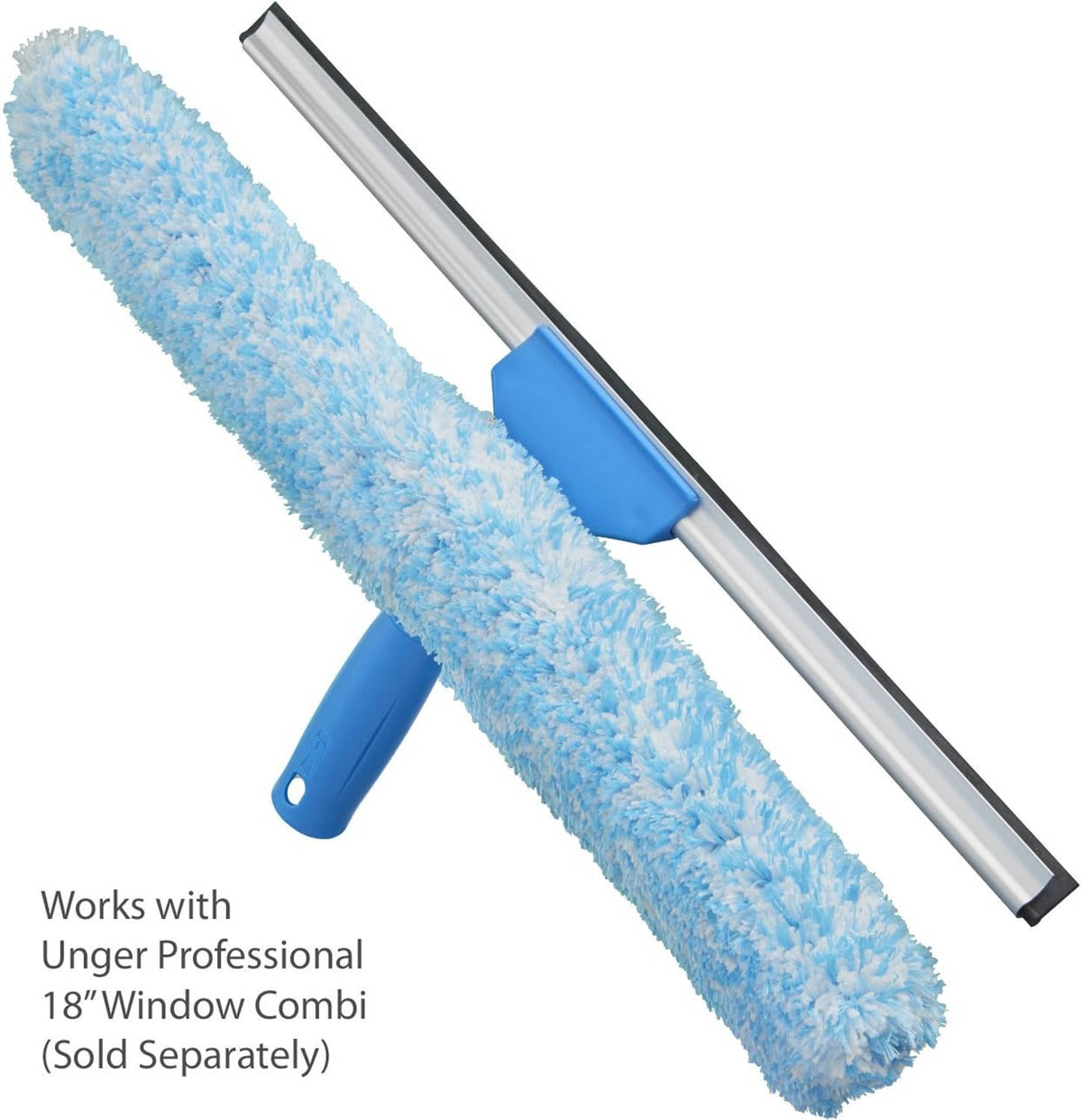 Blue microfiber refill sleeve attached to window comb tool, 18-inch
