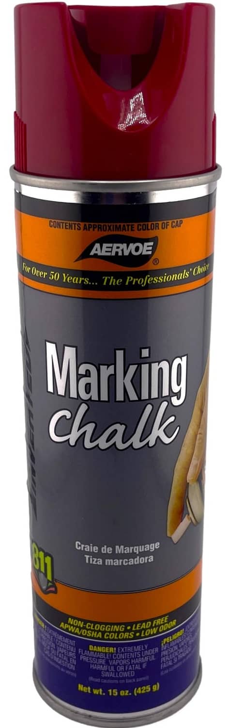 Aervoe red temporary marking chalk spray can with black “Marking Chalk” label