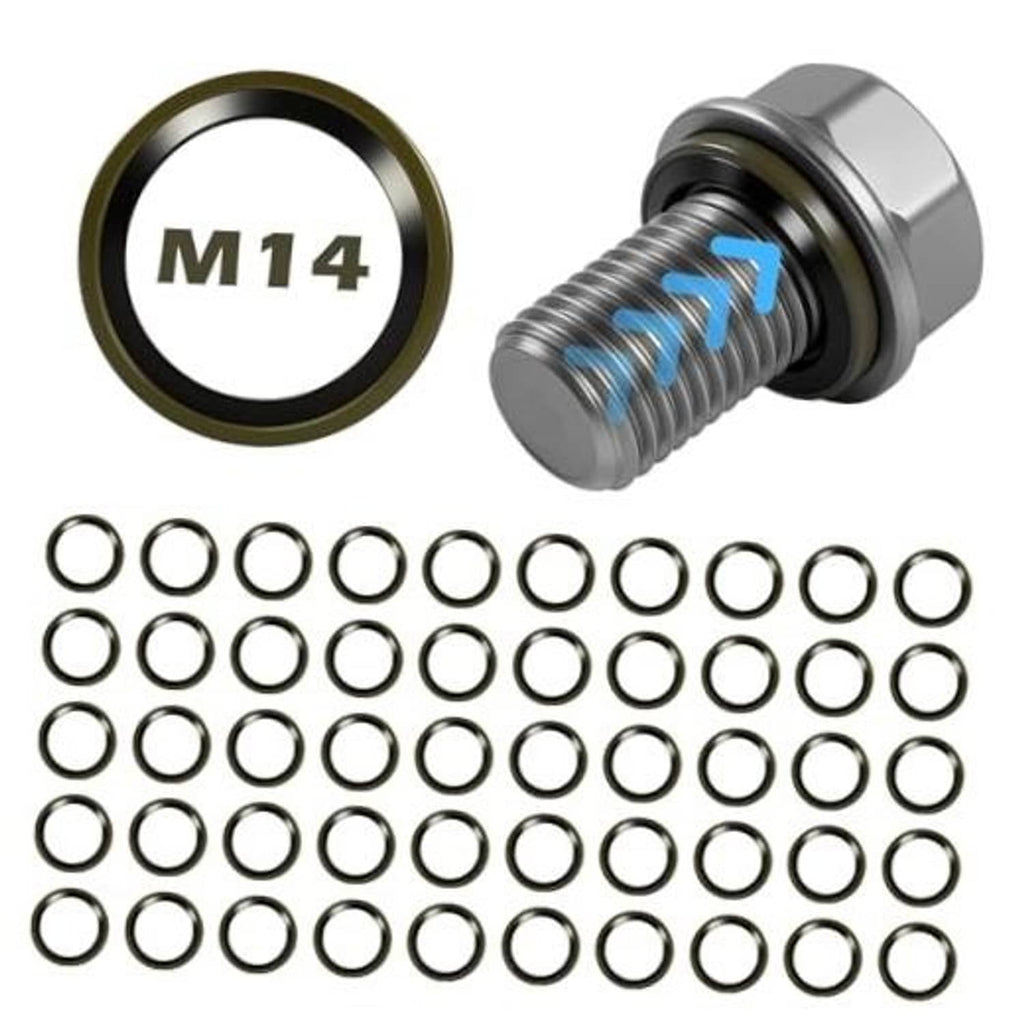 M14 oil drain plug gasket washer kit, rubber ring with metal crush insert and bolt
