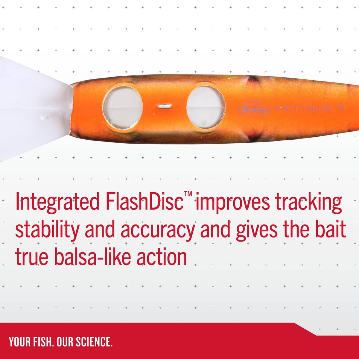 Orange crankbait lure body with two gill-like holes and silver hardware