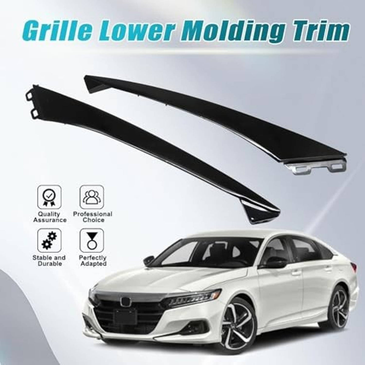 Black front lower grille molding trim bars with clip mounts