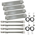 Stainless steel grill burner heat plates and tubes with ignition wires and brackets