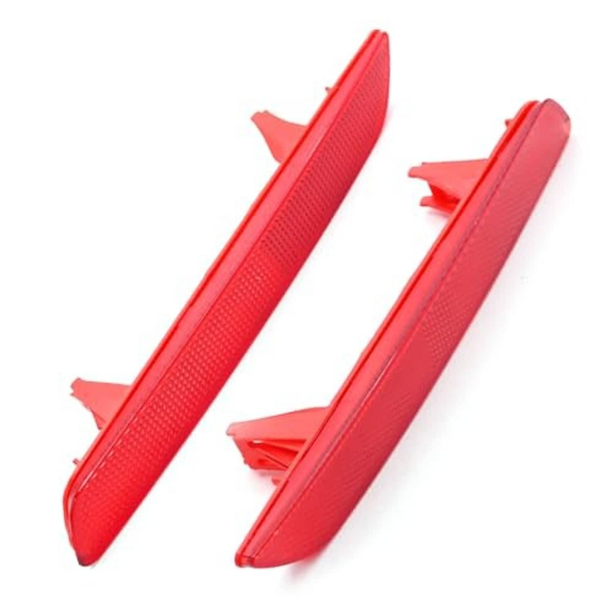 Pair of red rear bumper reflector lights with mounting tabs