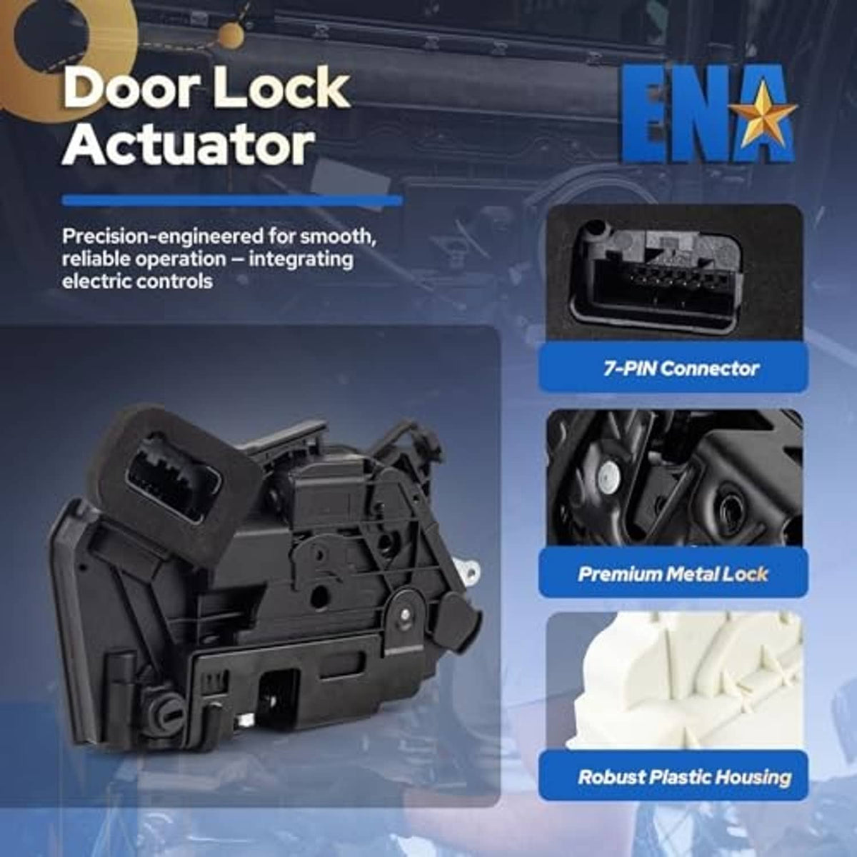 Black door lock actuator module with wiring connector and metal lock components