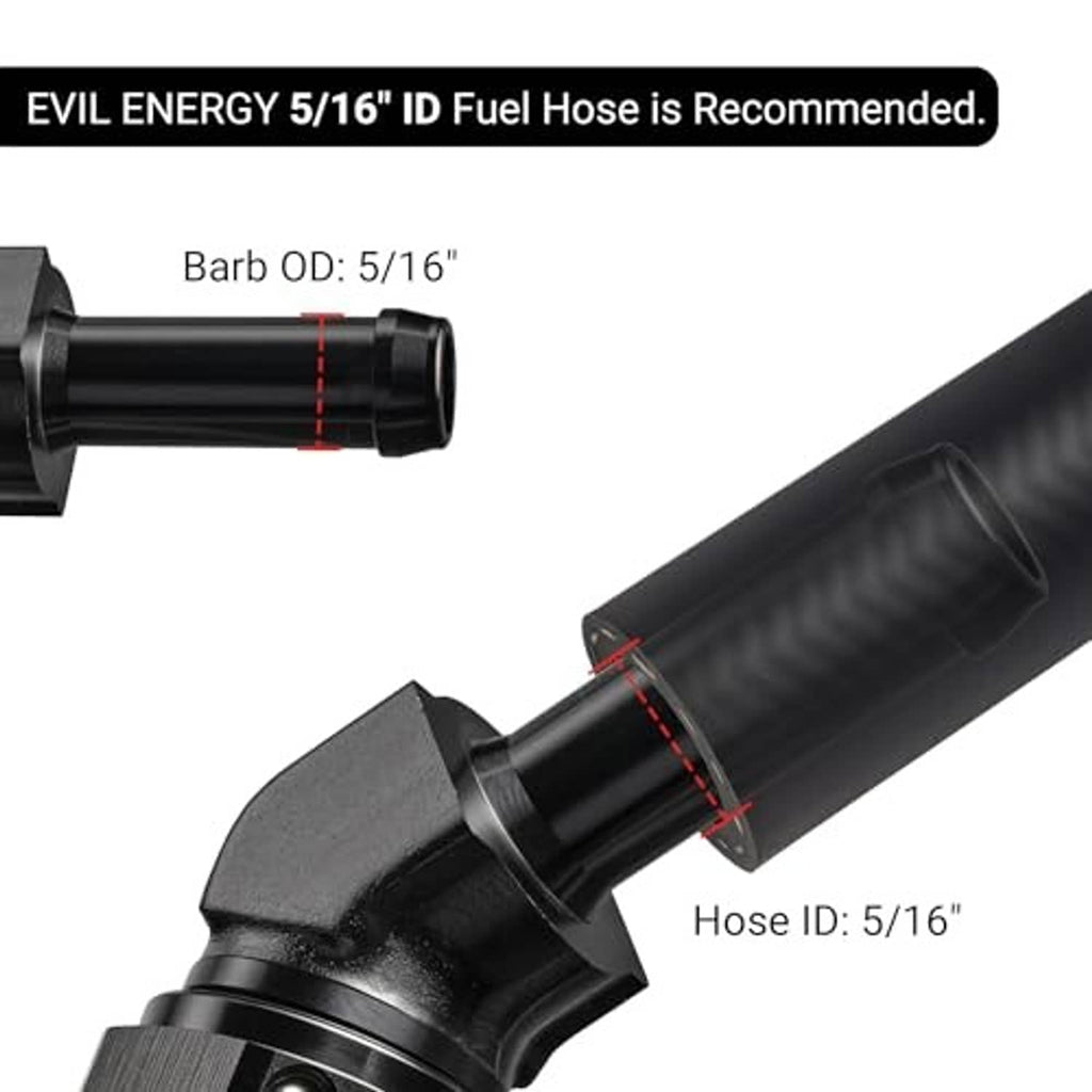 6AN 45-degree barb hose fitting with 5/16 barbed hose end, black