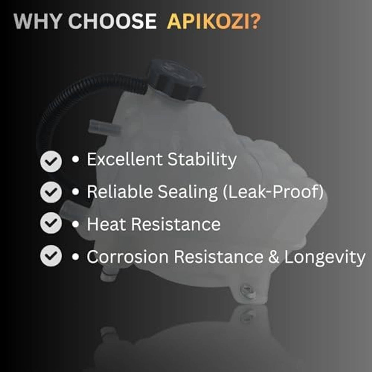 Engine coolant expansion reservoir tank with black cap and durable bottle design