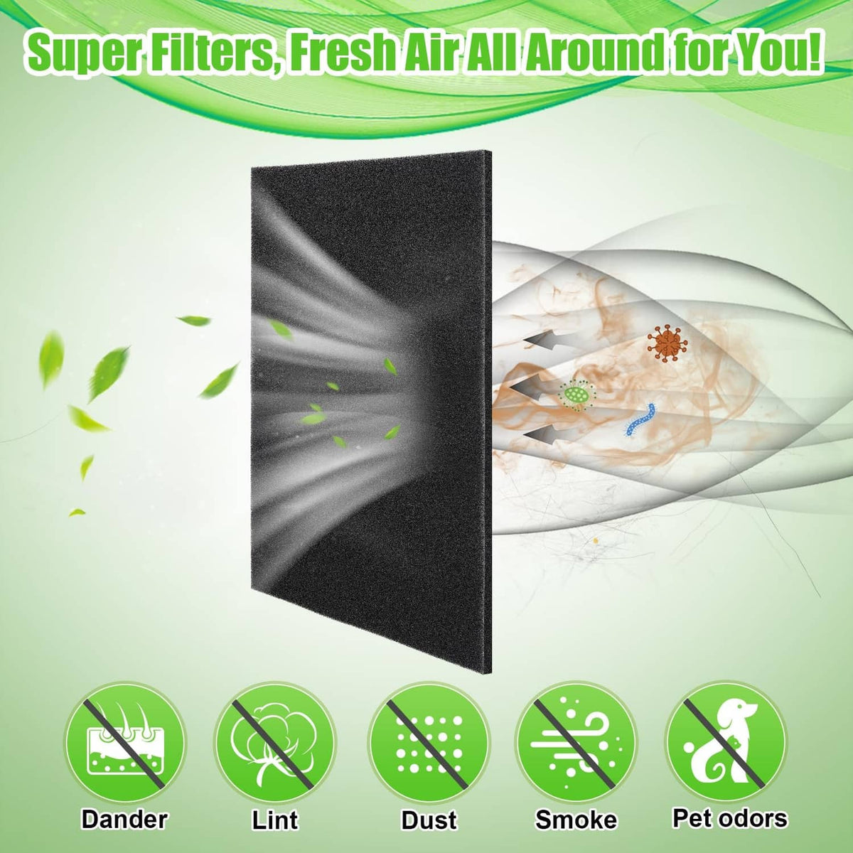 Black foam filter pad with airflow passing through