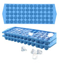 Small blue ice cube tray with two stacked trays and molded cube cavities