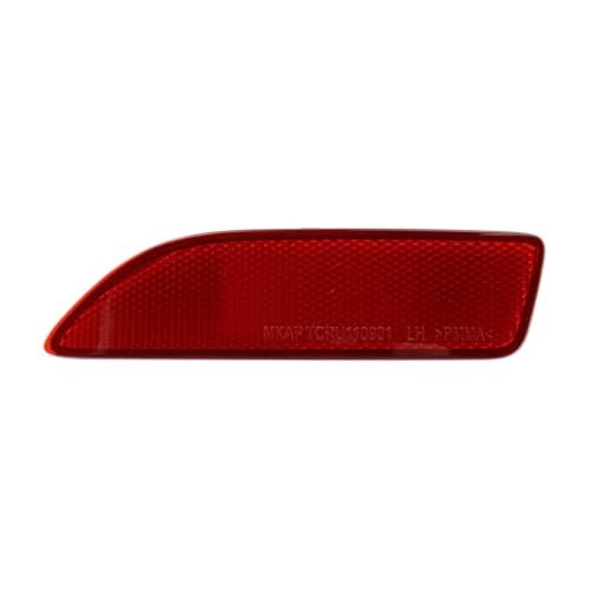 Red curved rear bumper reflector cover with textured lens surface