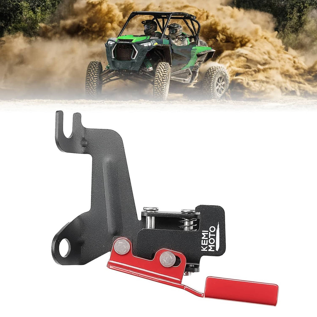 Reinforced UTV parking brake lever with red release handle, black guard.