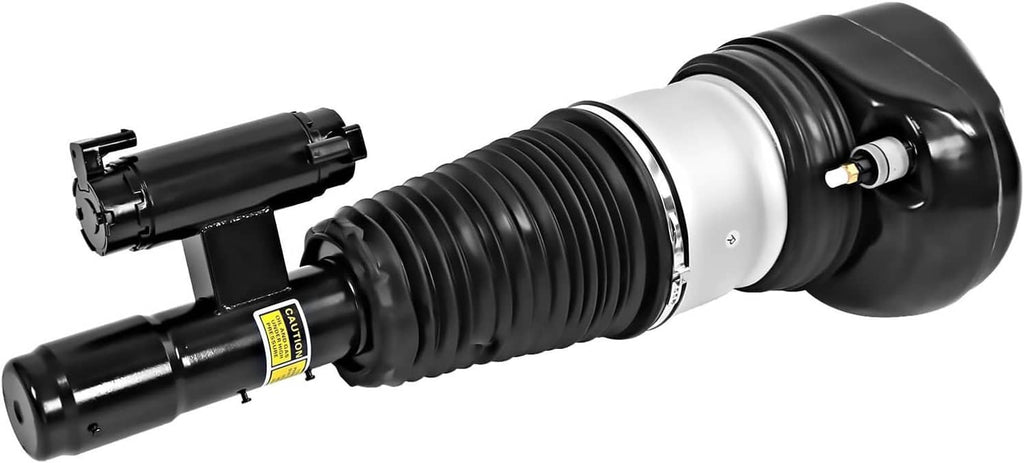 Air suspension strut with black bellows and silver center section, side mounting points