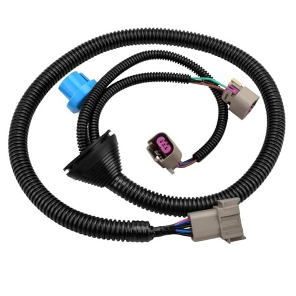Headlight wiring harness cable with blue connector, gray plugs, and purple module