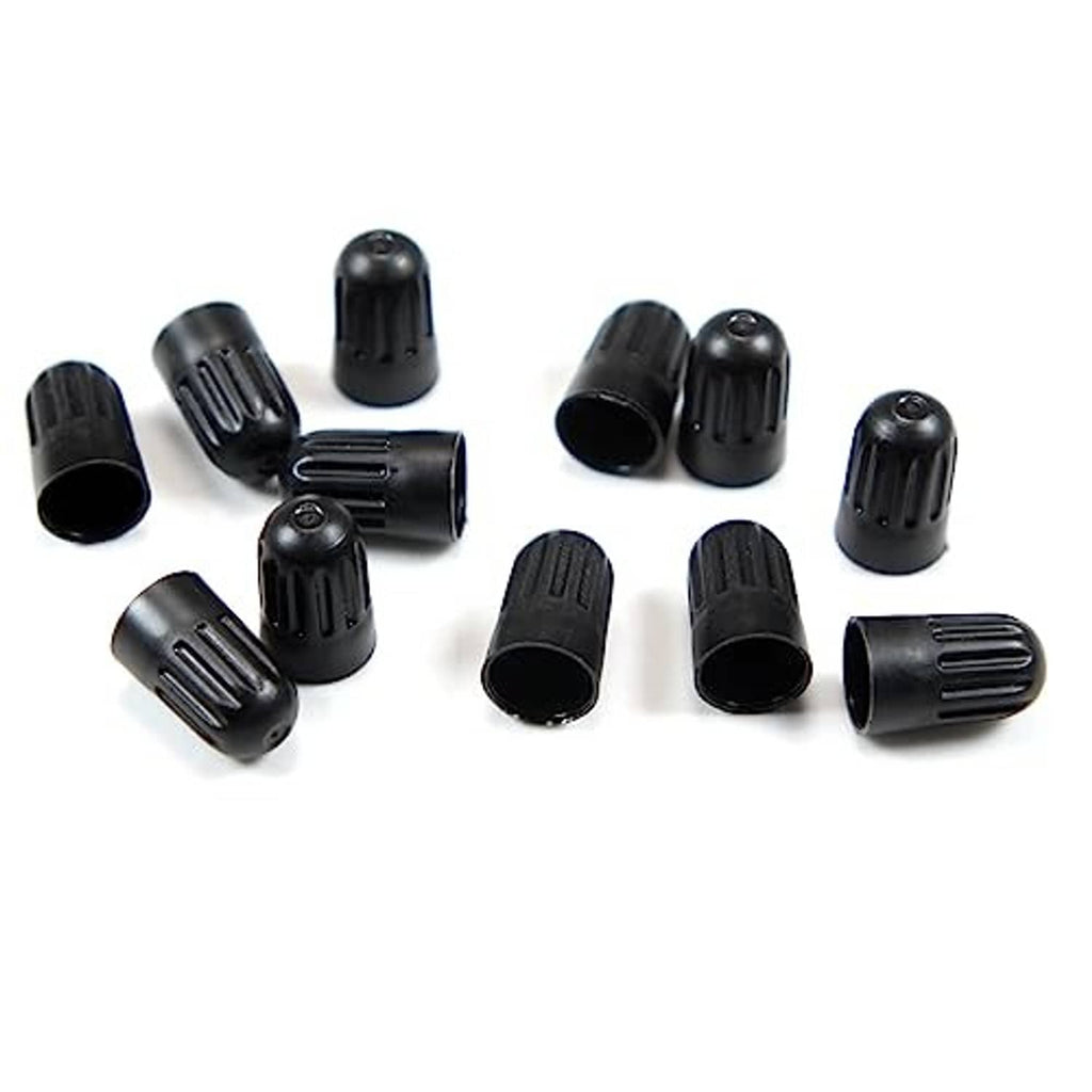 Black long tire valve stem caps with small rubber seals