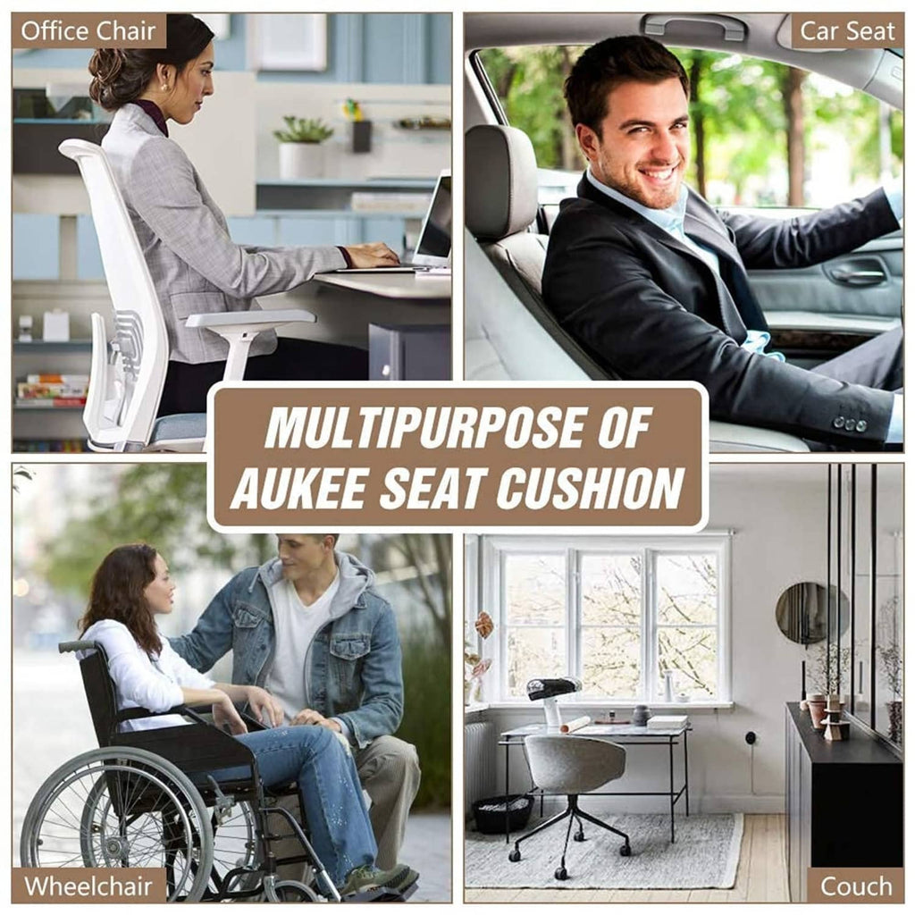 Black AUKEE-style seat cushion shown for car and office chair use, quilted design
