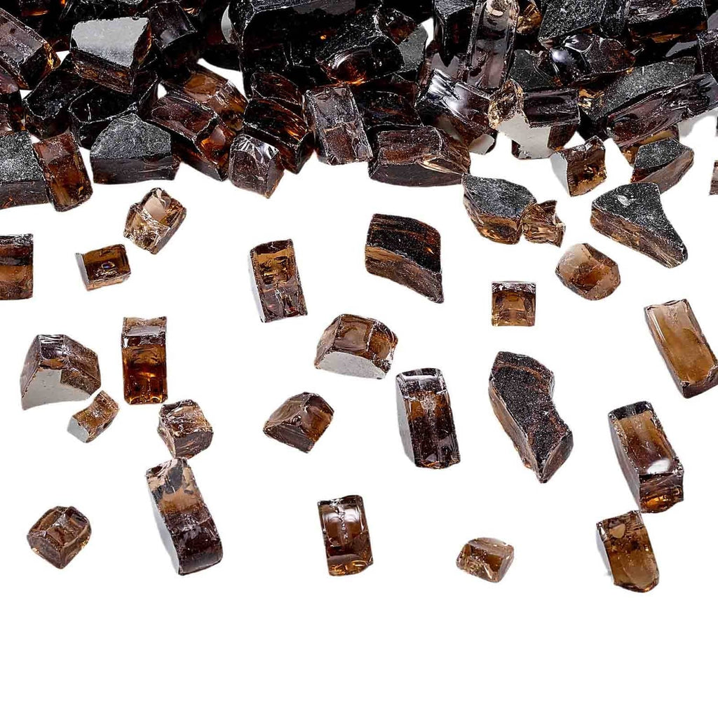 Assorted 1/2-inch copper-brown glass fire pit rocks, dark and amber fragments