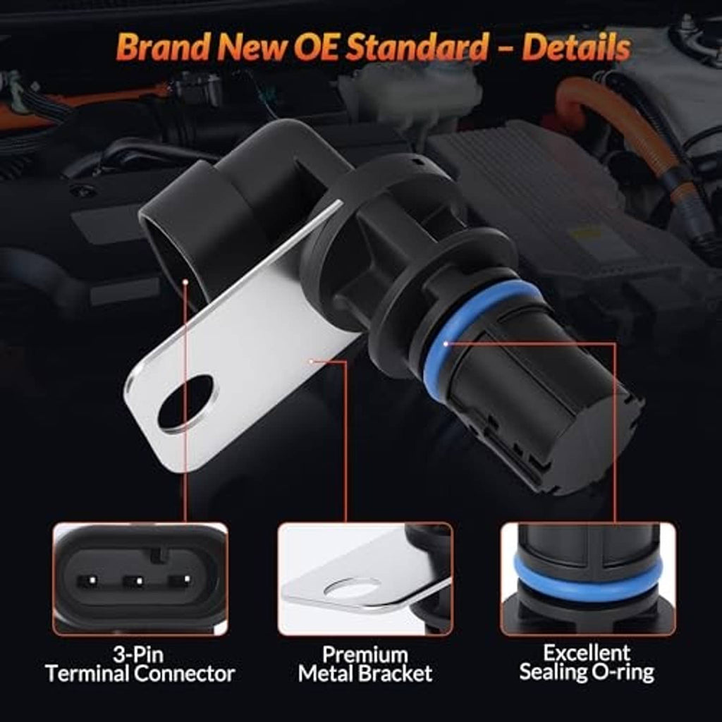 Crankshaft position sensor showing 3-pin connector and blue sealing ring on black body