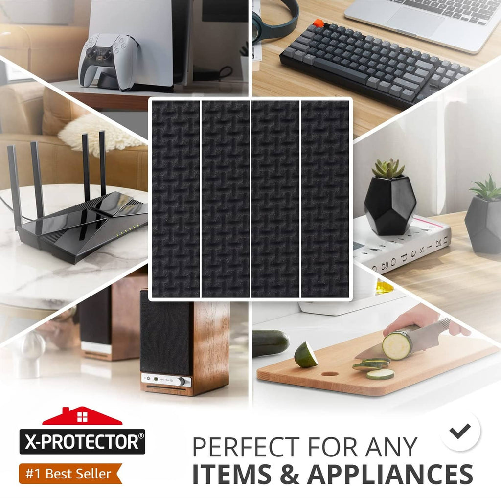 Black non-slip rubber strip pads with textured foam grip surface, ready-to-place pieces