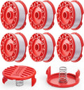 Weedeater string line spools set with red caps and white trimmer line, plus 2 replacement parts