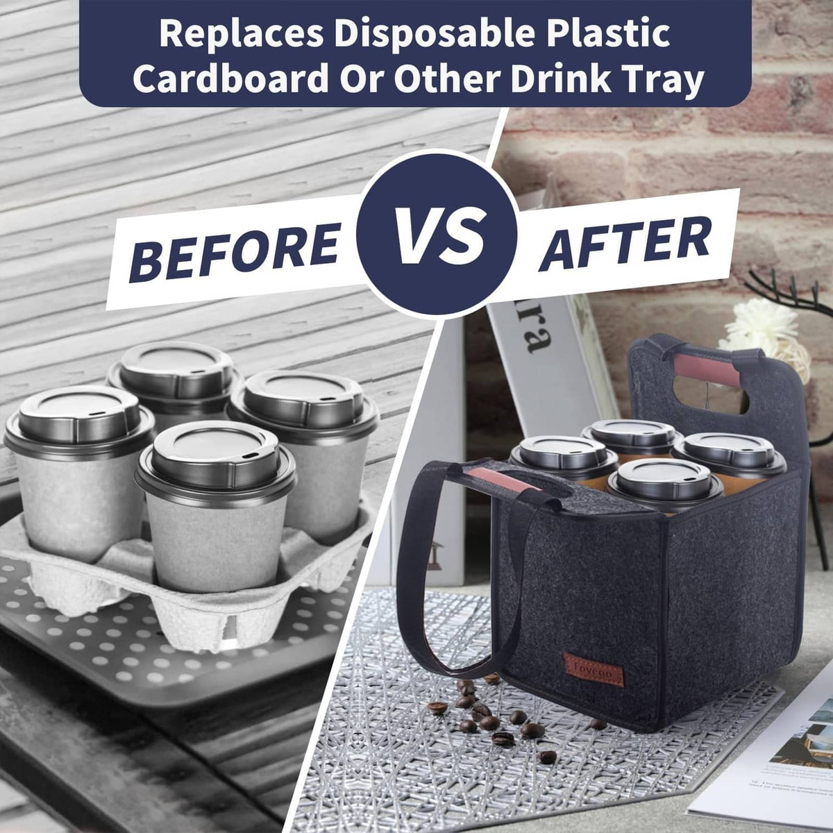 Dark gray drink carrier with transparent interlayer on back and side carry handle