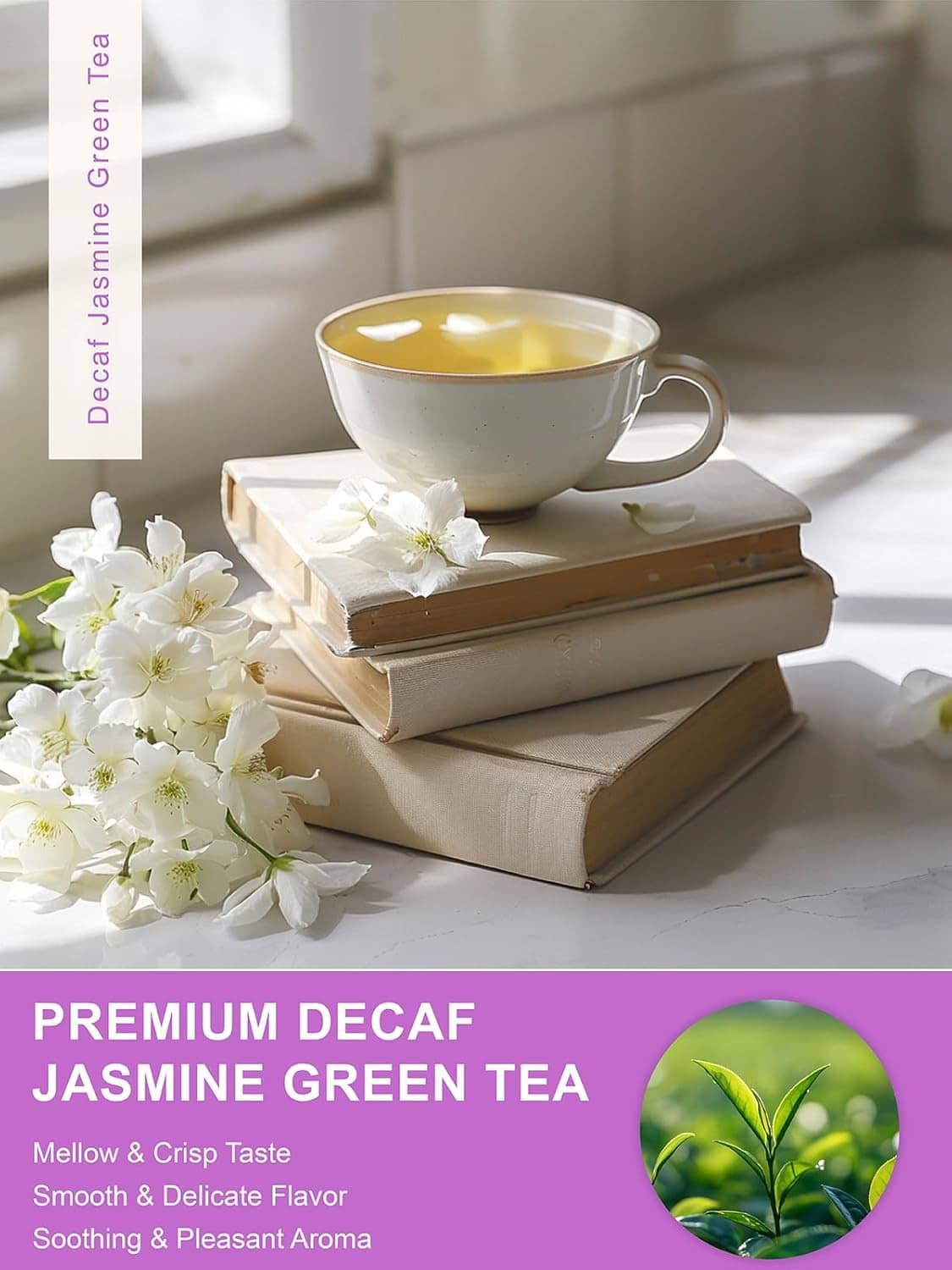 Cup of pale green jasmine green tea