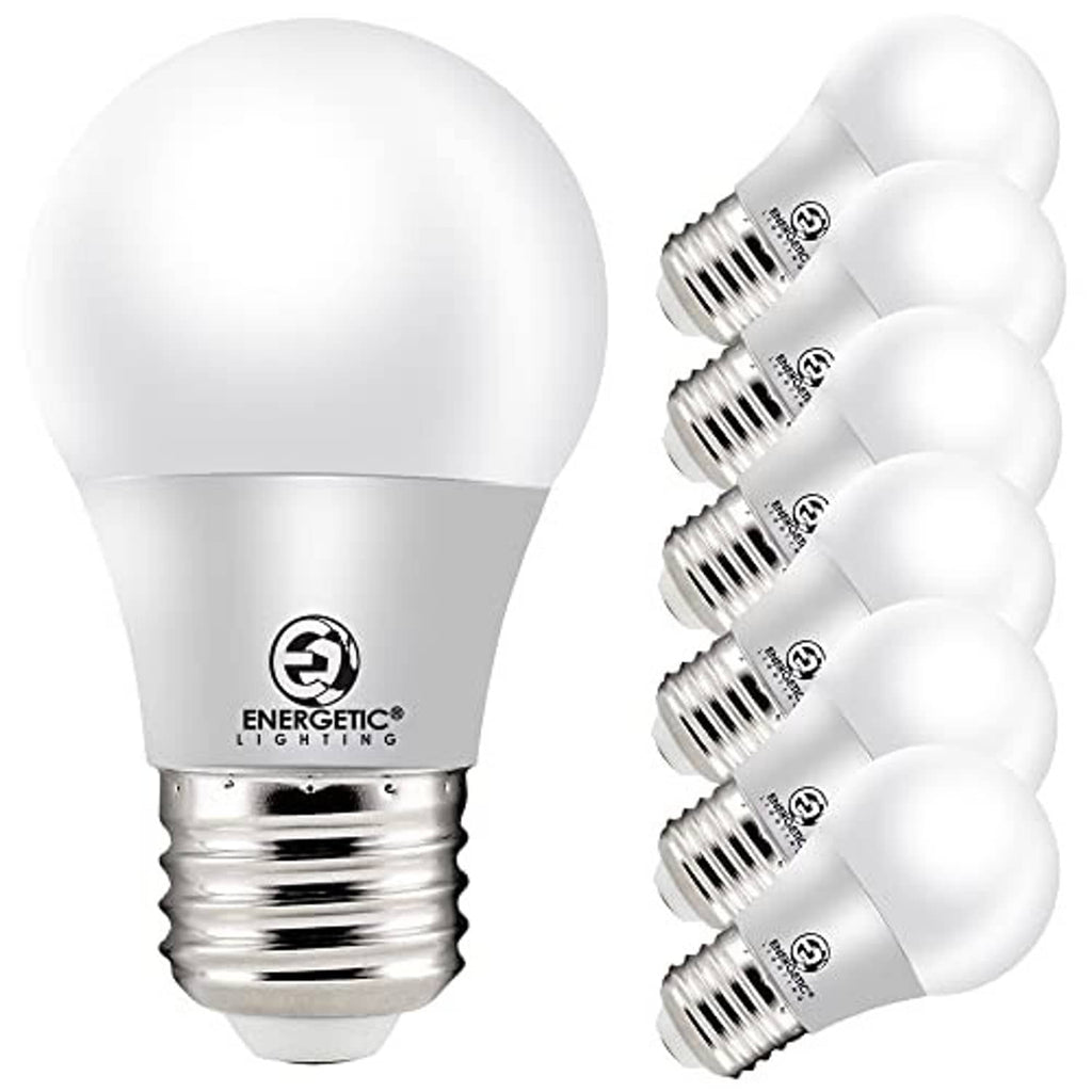 Energetic A15 LED bulb with E26 base, white globe; 5-pack shown