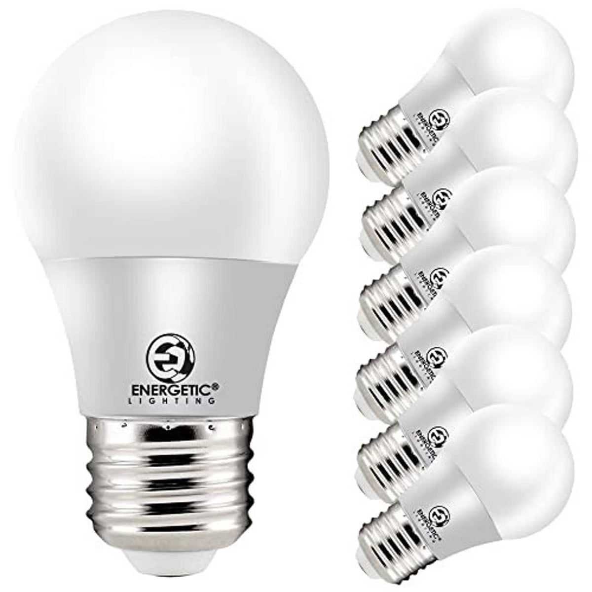 Energetic A15 LED bulb with E26 base, white globe; 5-pack shown
