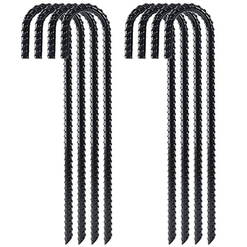 Set of black J hook rebar stakes with ridged shafts and pointed ends