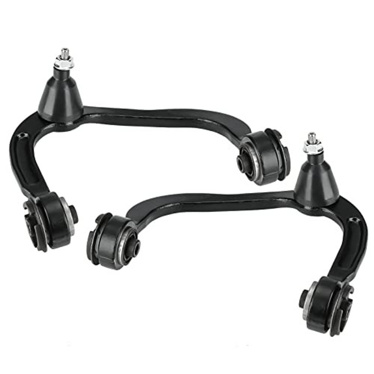 Black front upper control arm set with ball joint ends and bushing joints