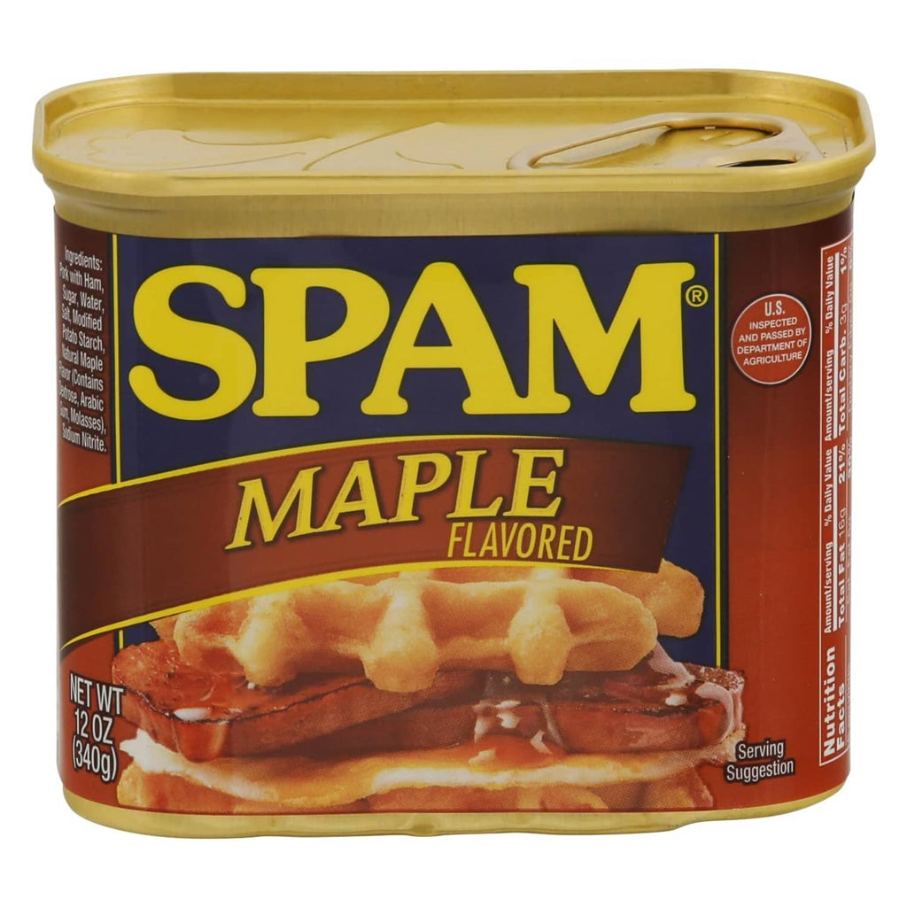 Spam Maple flavored spread, 12 oz can with flip-top lid and label